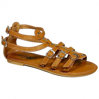 Sandals - 6-pair Leather Like Strapped Upper w/ Buckles - Brown - SL-C1025BN